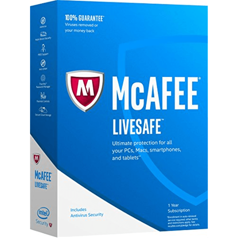 Cheap Antivirus McAfee Livesafe - 12 Month License - Multi Device - InterSecure 