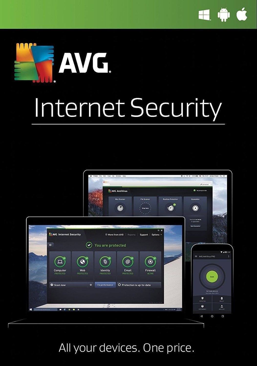 Cheap Antivirus DOWNLOAD AVG Internet Security - Windows + Android + Apple - InterSecure 